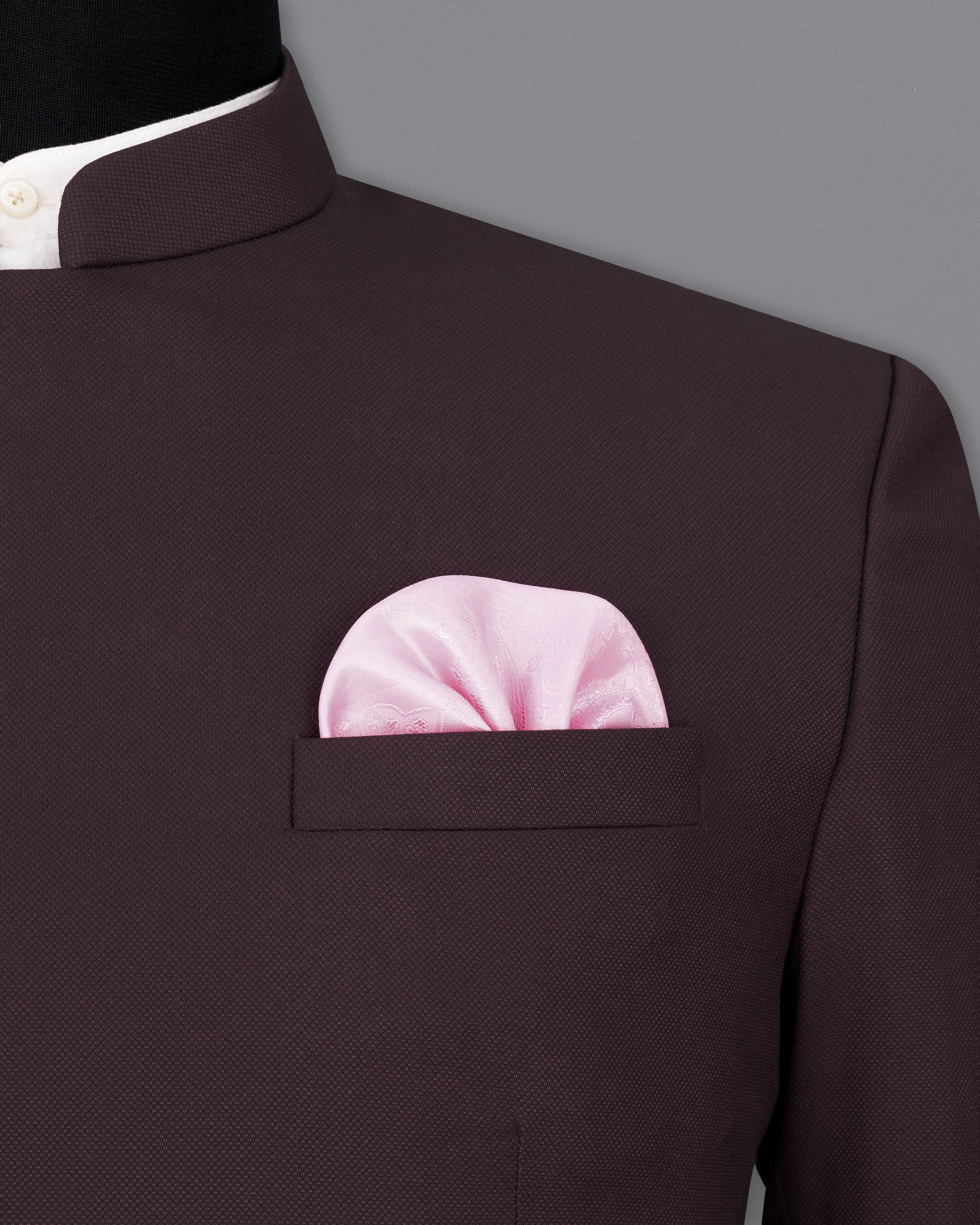 Aubergine Maroon Cross Placket Bandhgala Blazer