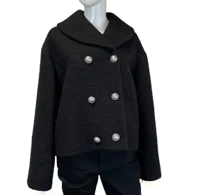 Balmain Cape Wool Peacoat - Black, Silver-Toned Hardware 36 US S Jacket