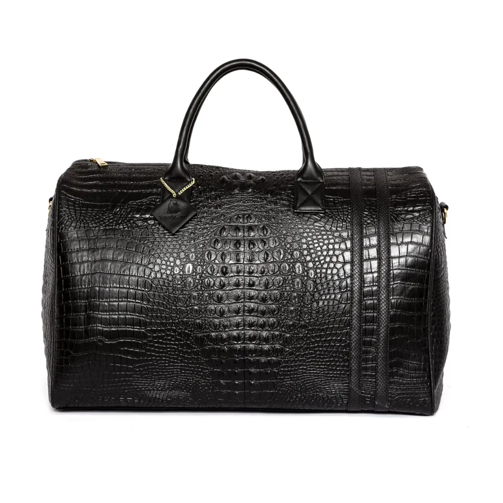 Black Apollo 2 Faux Crocodile Skin Duffle Bag