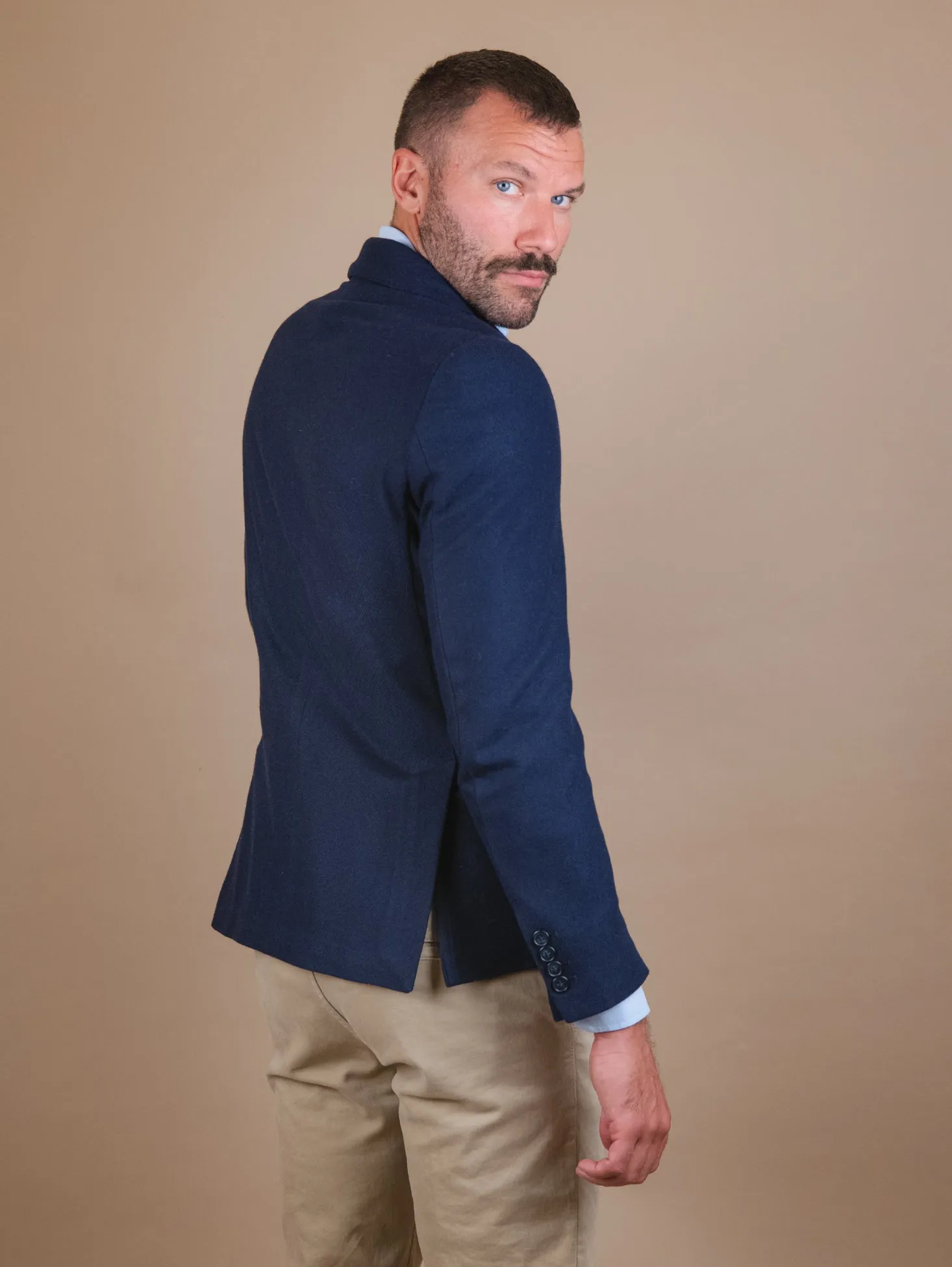 BLAZER SFODERATO IN MISTO LANA BLU