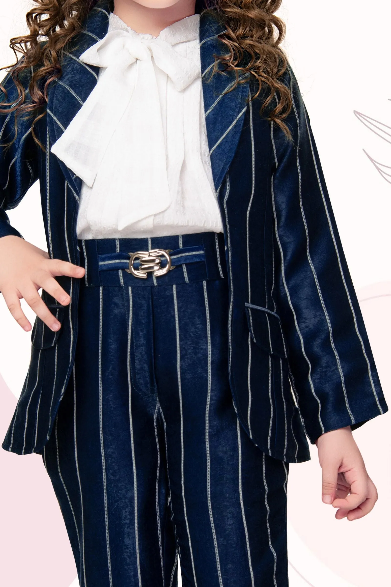 Blue with Half White Overcoat Styled Top and Pant Set for Girls