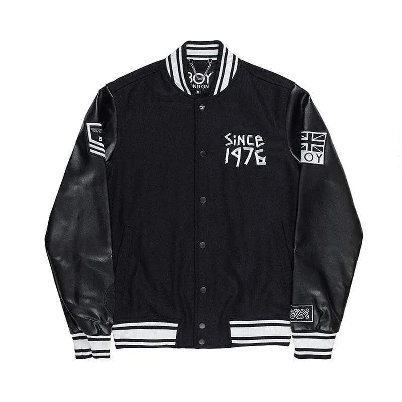 BOY TAPE EAGLE SHORT VARSITY BOMBER JACKET - BLACK