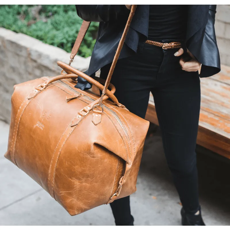 Classic Leather Duffle Bag - Tan Weekender