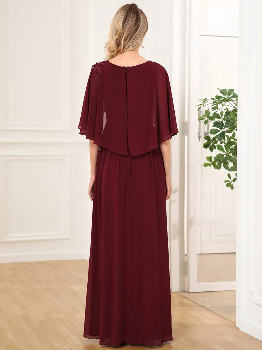 Crew neck A-Line Chiffon Cape Mother of the Bride Dress