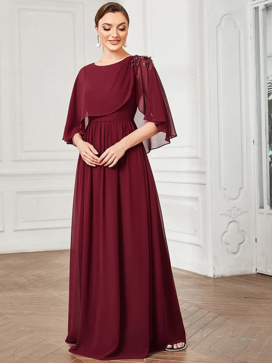 Crew neck A-Line Chiffon Cape Mother of the Bride Dress