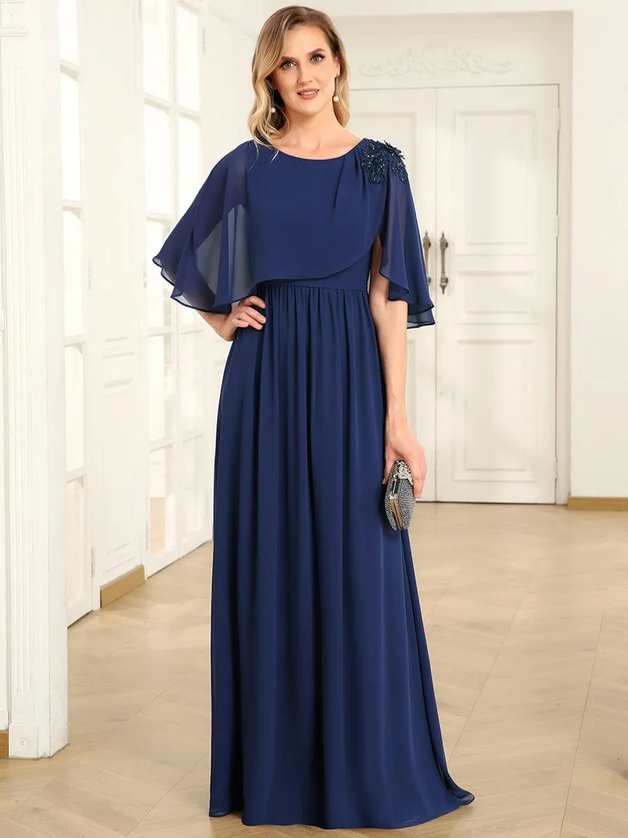 Crew neck A-Line Chiffon Cape Mother of the Bride Dress