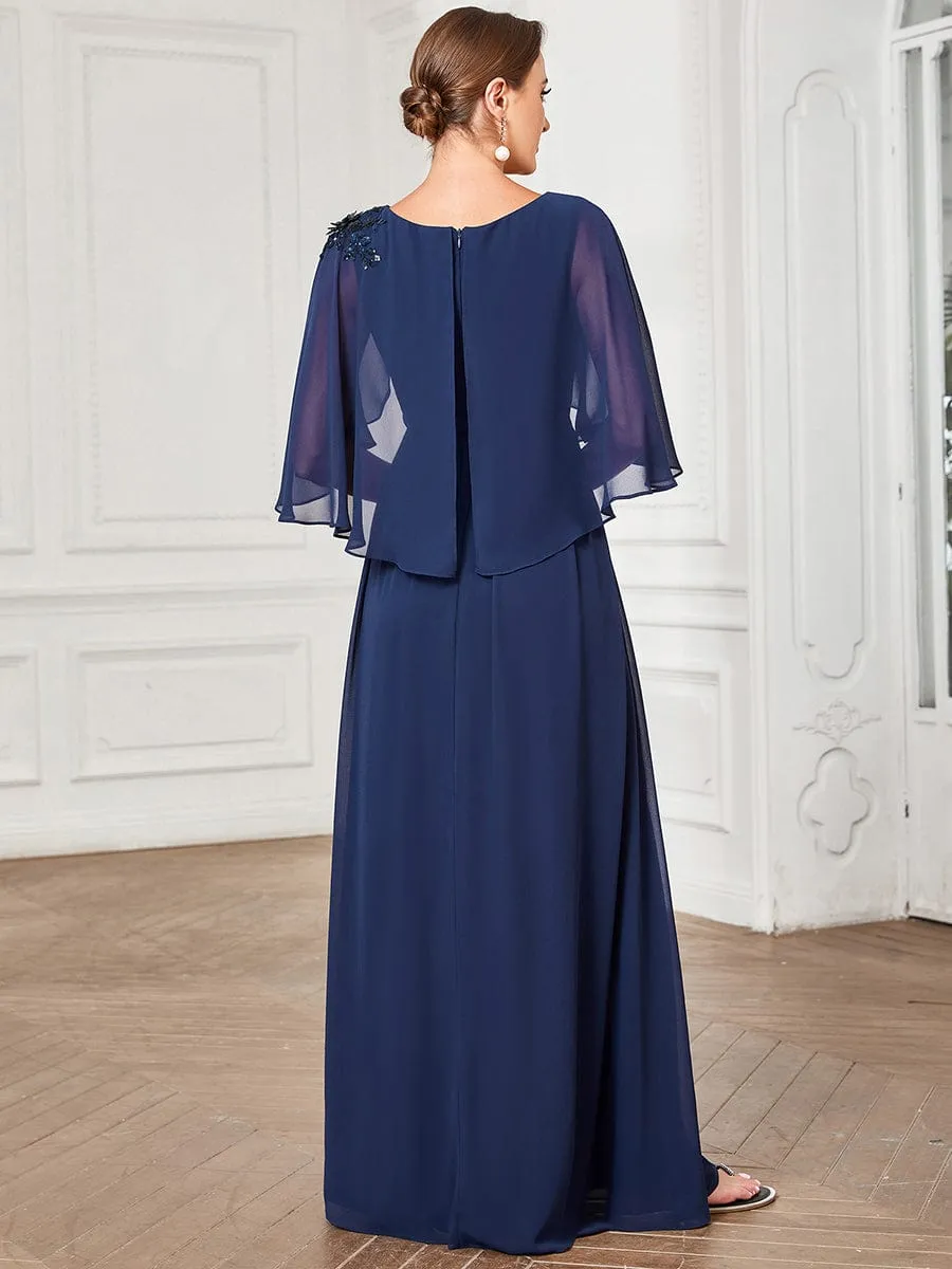 Crew neck A-Line Chiffon Cape Mother of the Bride Dress