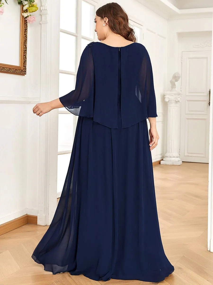 Crew neck A-Line Chiffon Cape Mother of the Bride Dress