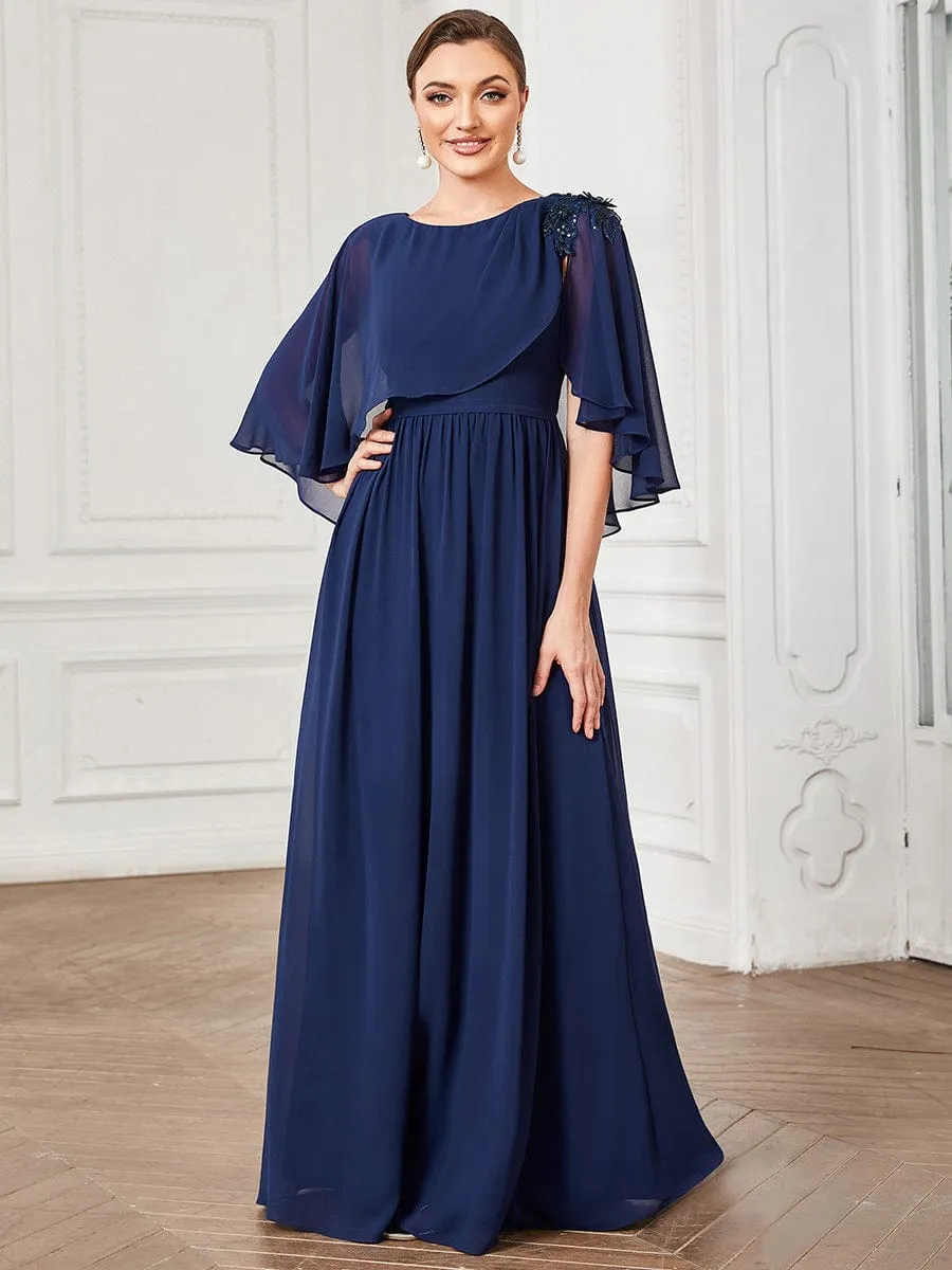 Crew neck A-Line Chiffon Cape Mother of the Bride Dress