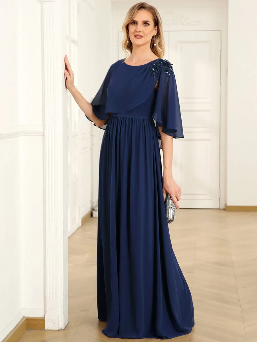 Crew neck A-Line Chiffon Cape Mother of the Bride Dress