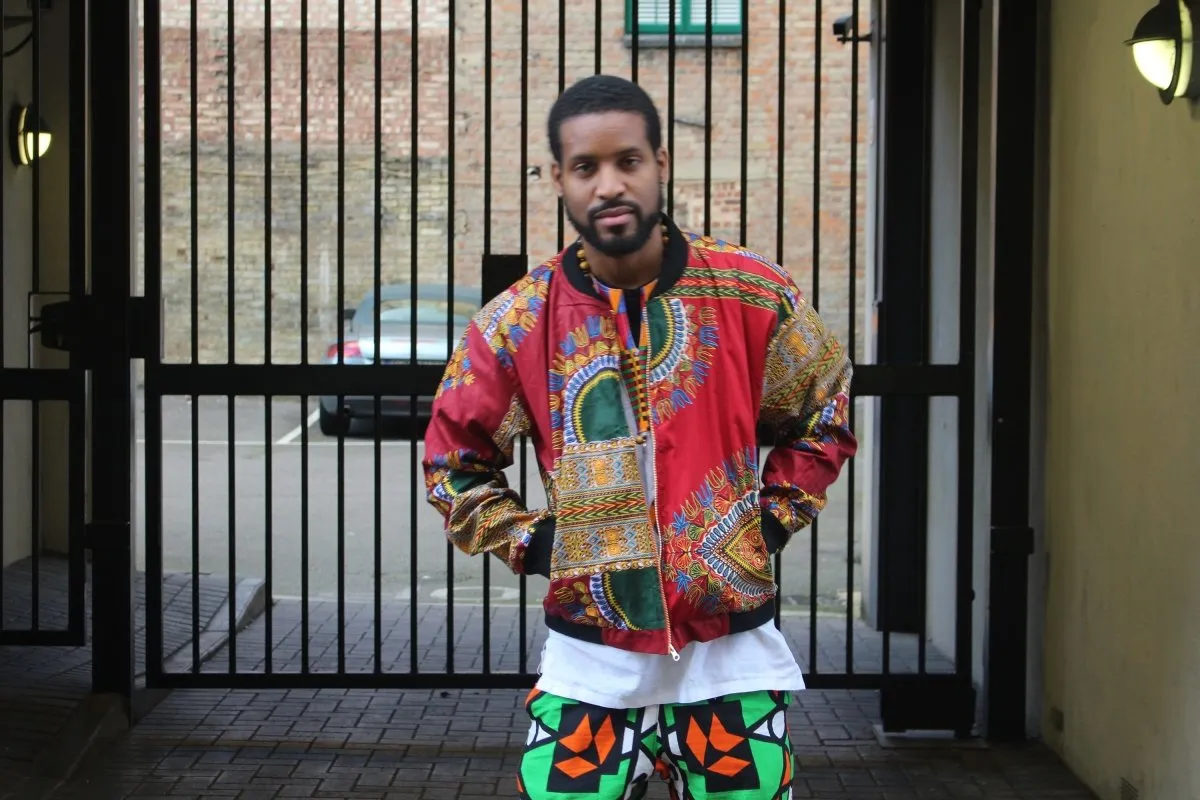 Dashiki Bomber Jacket in Red African Print