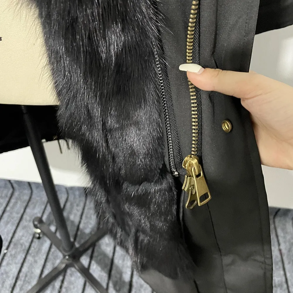 Genuine Premium Fox Fur Hooded Warm Parka Jacket Real Mink Fur Lining Overcoat | 209