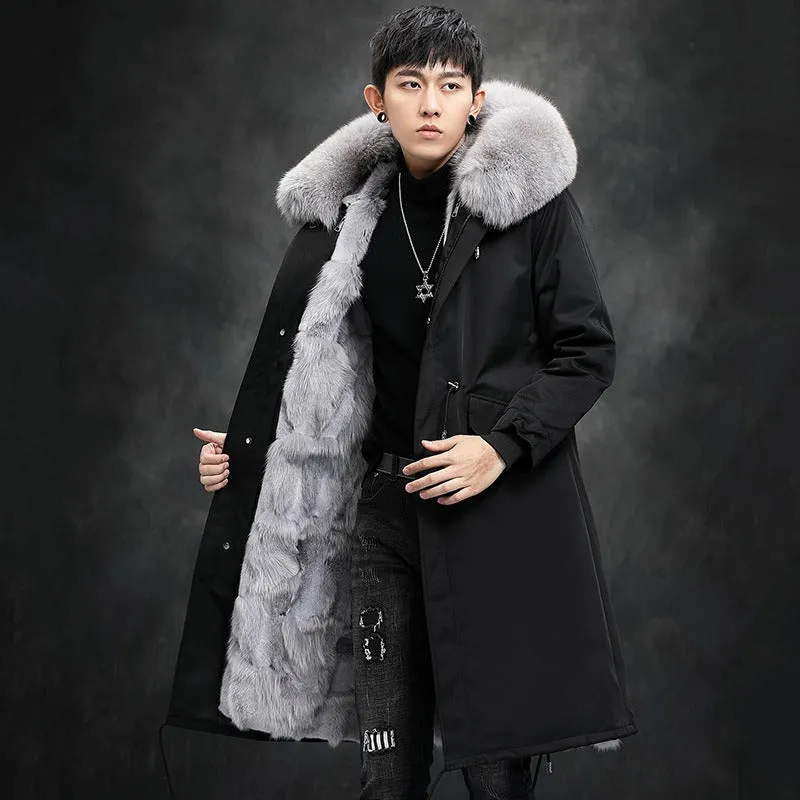 Genuine Premium Fox Fur Hooded Warm Parka Jacket Real Mink Fur Lining Overcoat | 209