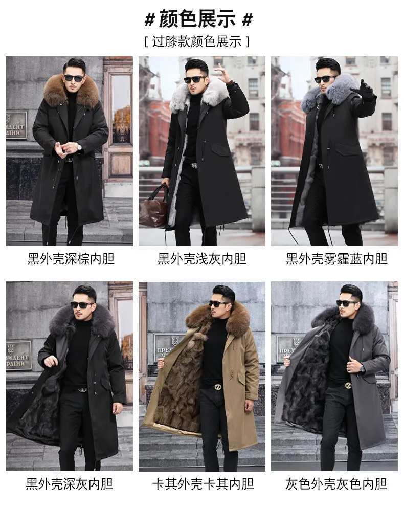 Genuine Premium Fox Fur Hooded Warm Parka Jacket Real Mink Fur Lining Overcoat | 209