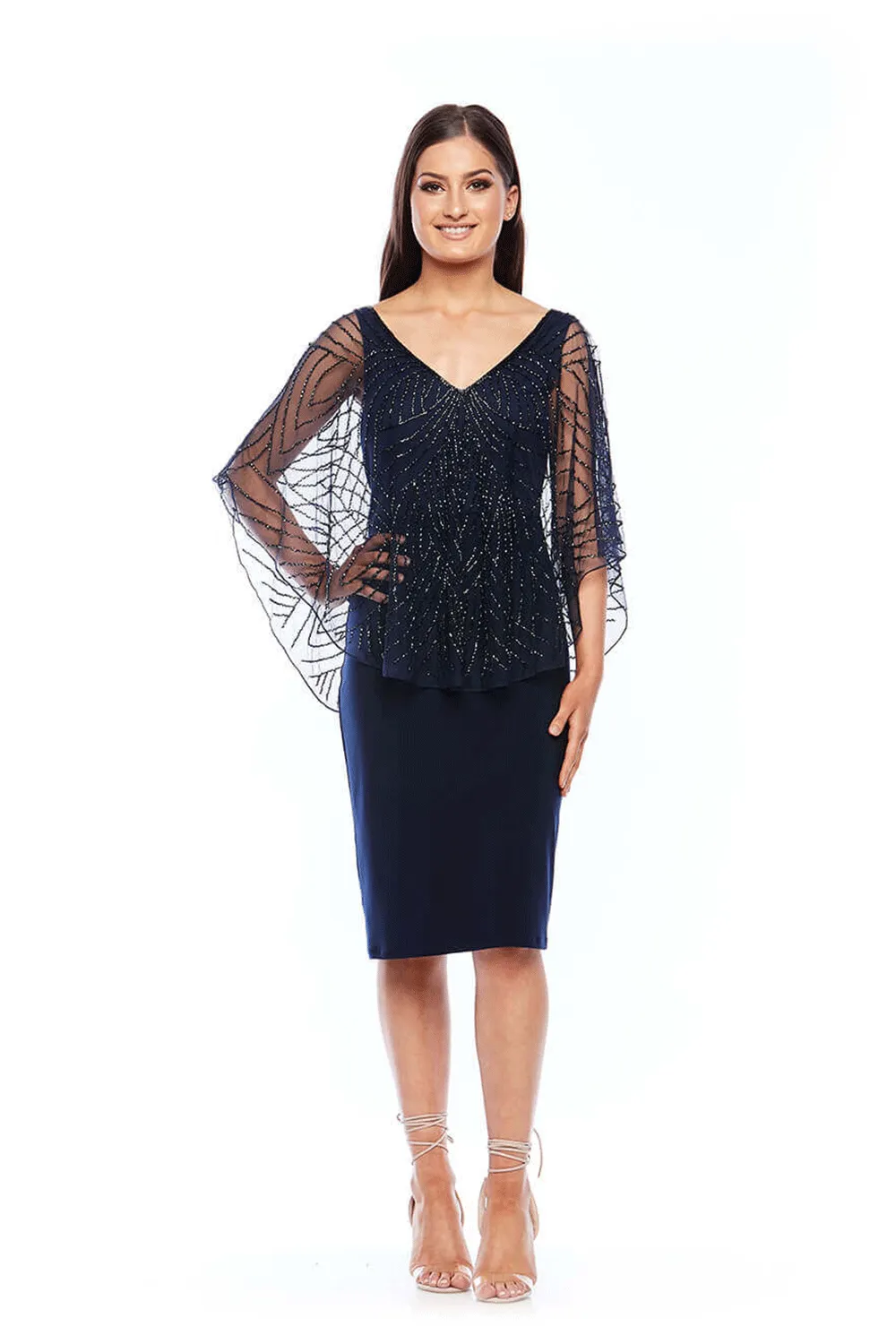 Jesse Harper - Z0009 Short stretch jersey dress with beaded overlay cape