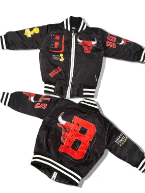 Kids black bulls bomber