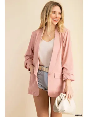 KYLIE RUCHED SLEEVE LINED BLAZER