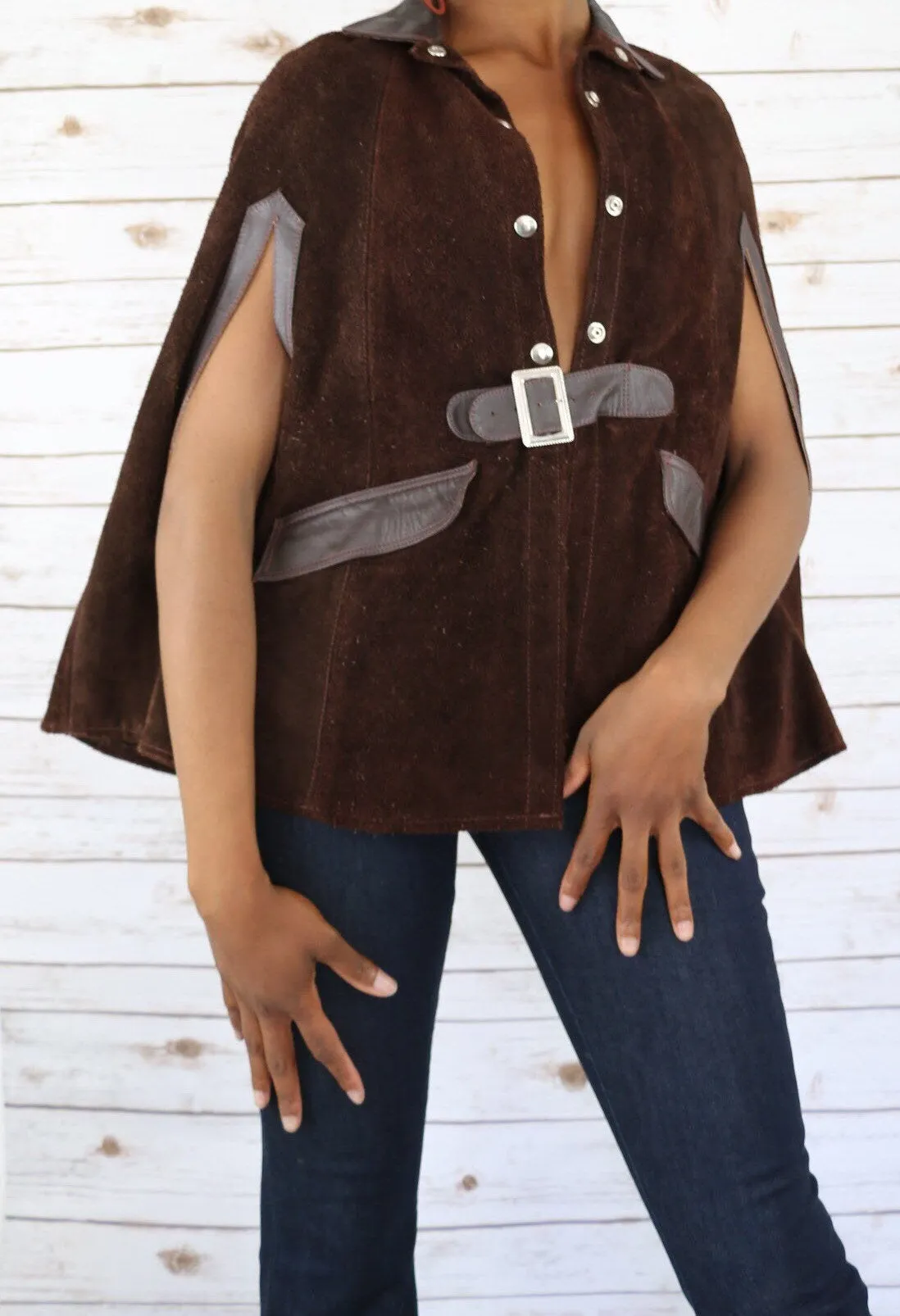 Live: 92 Suede and Leather Brown Vintage Cape