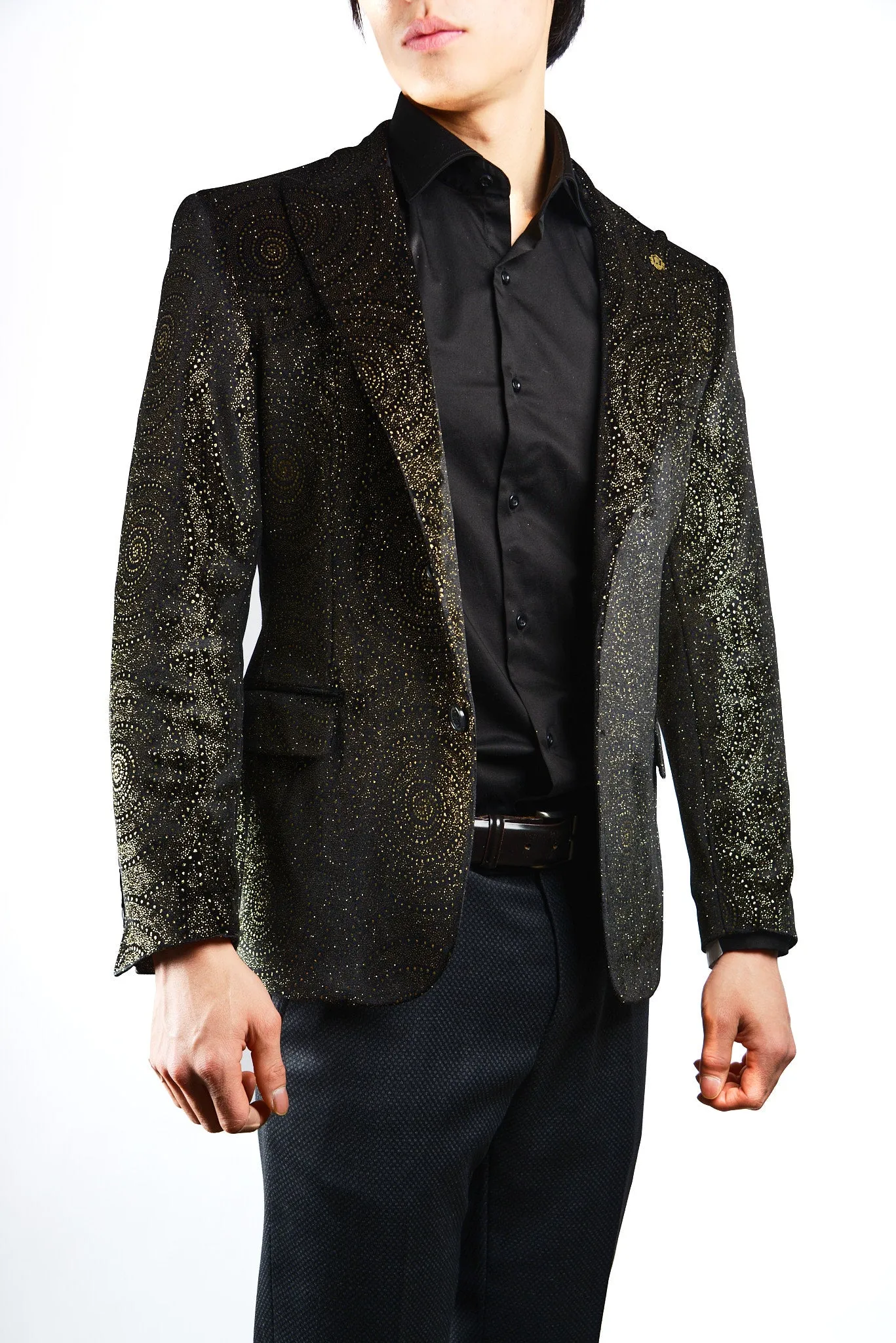 Mayfair Gold Spiral Sparkle Velvet Blazer