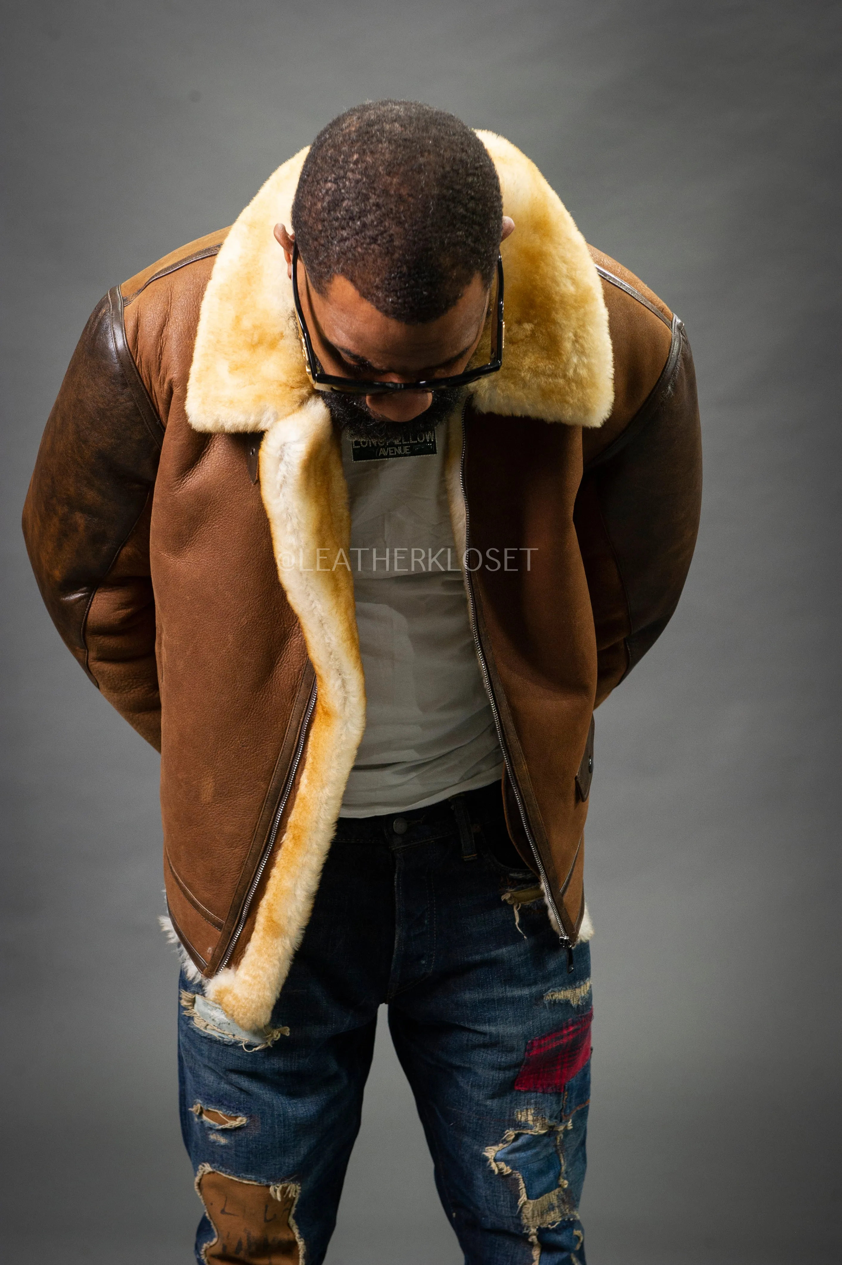 Men's Leo Bomber Sheepskin Shearling Jacket [Tan]