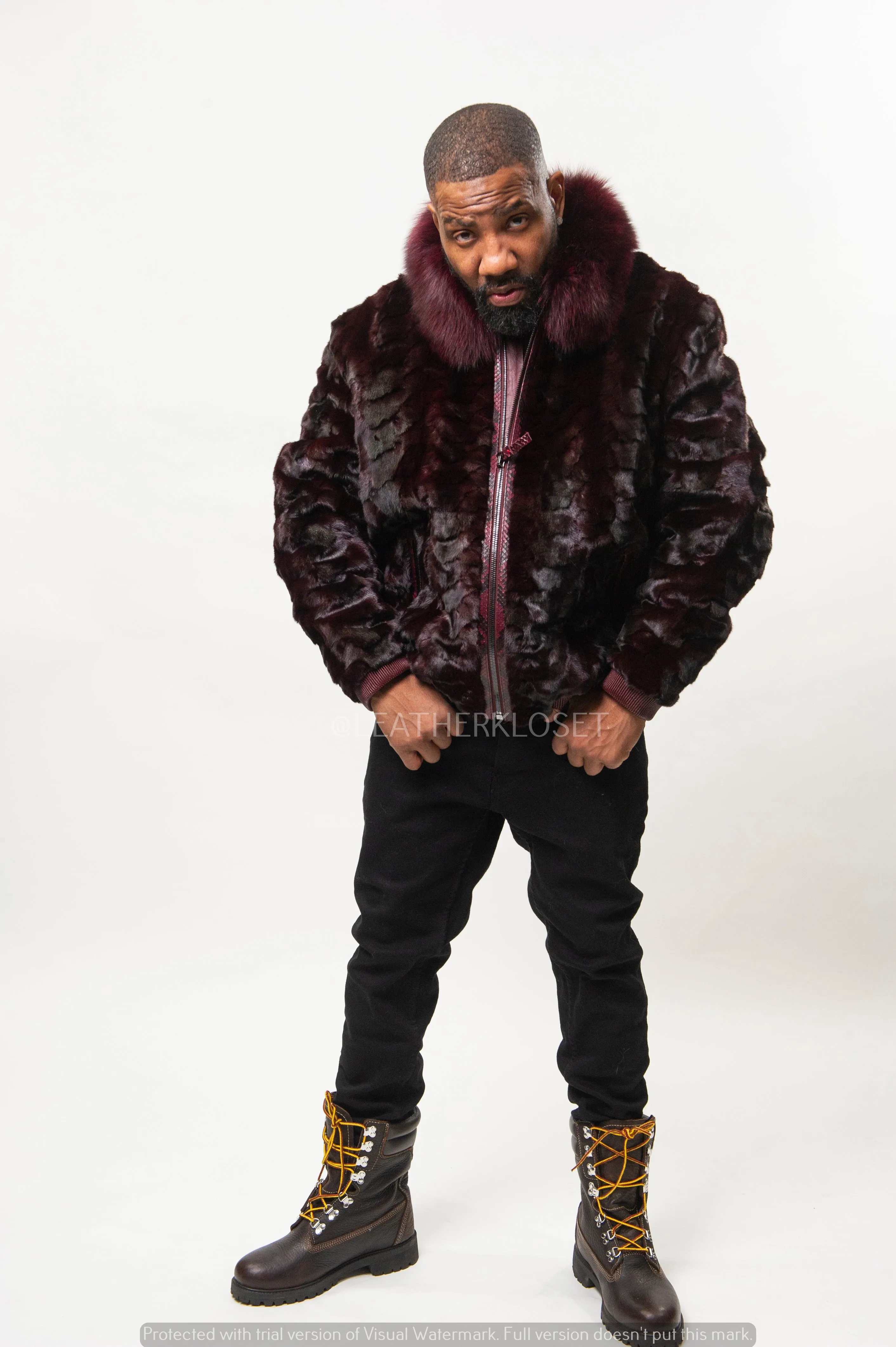 Men's Mink Bomber Jacket [Burgundy]