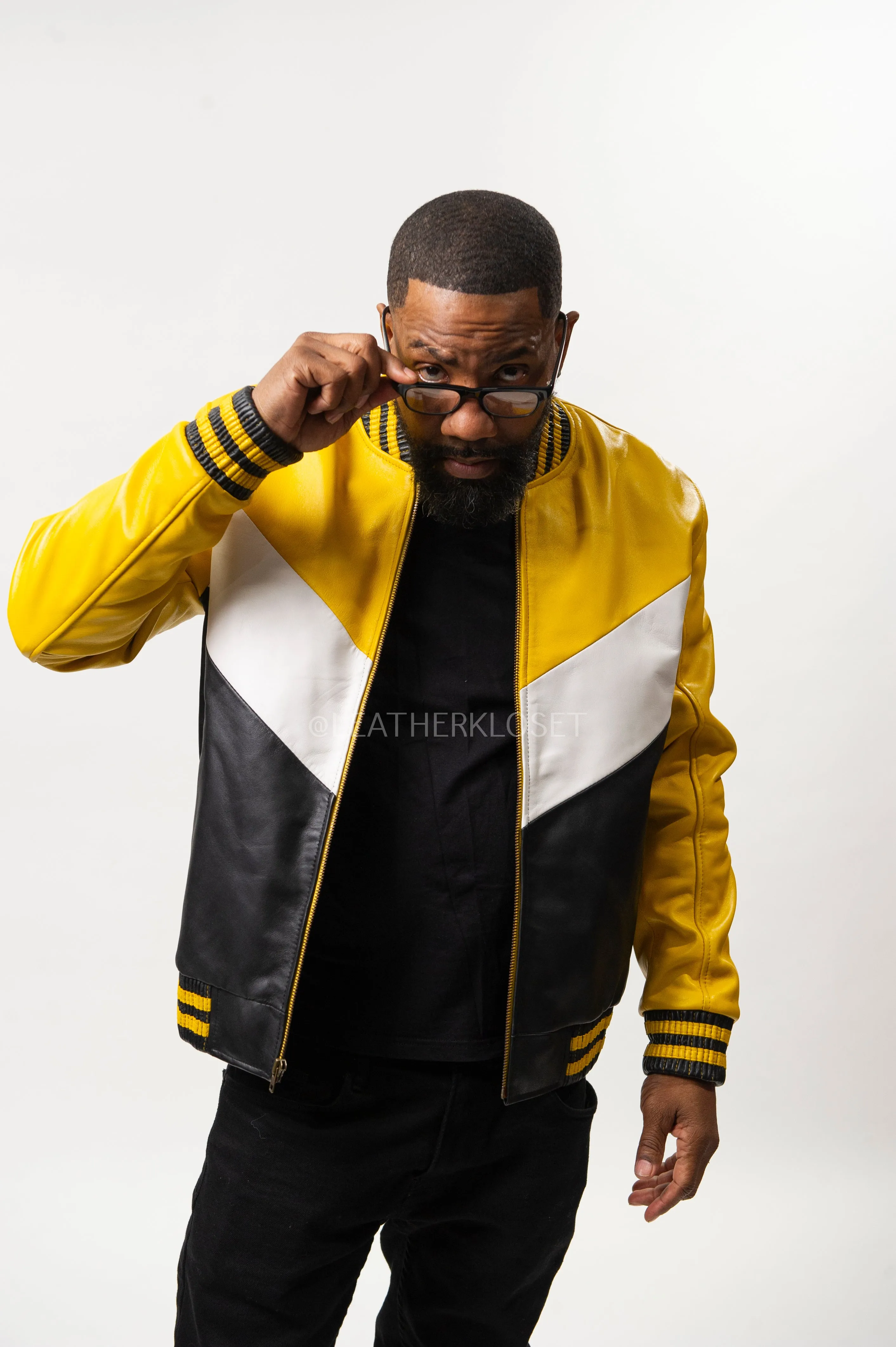 Men's V-Bomber Baseball Jacket [Black/Yellow]