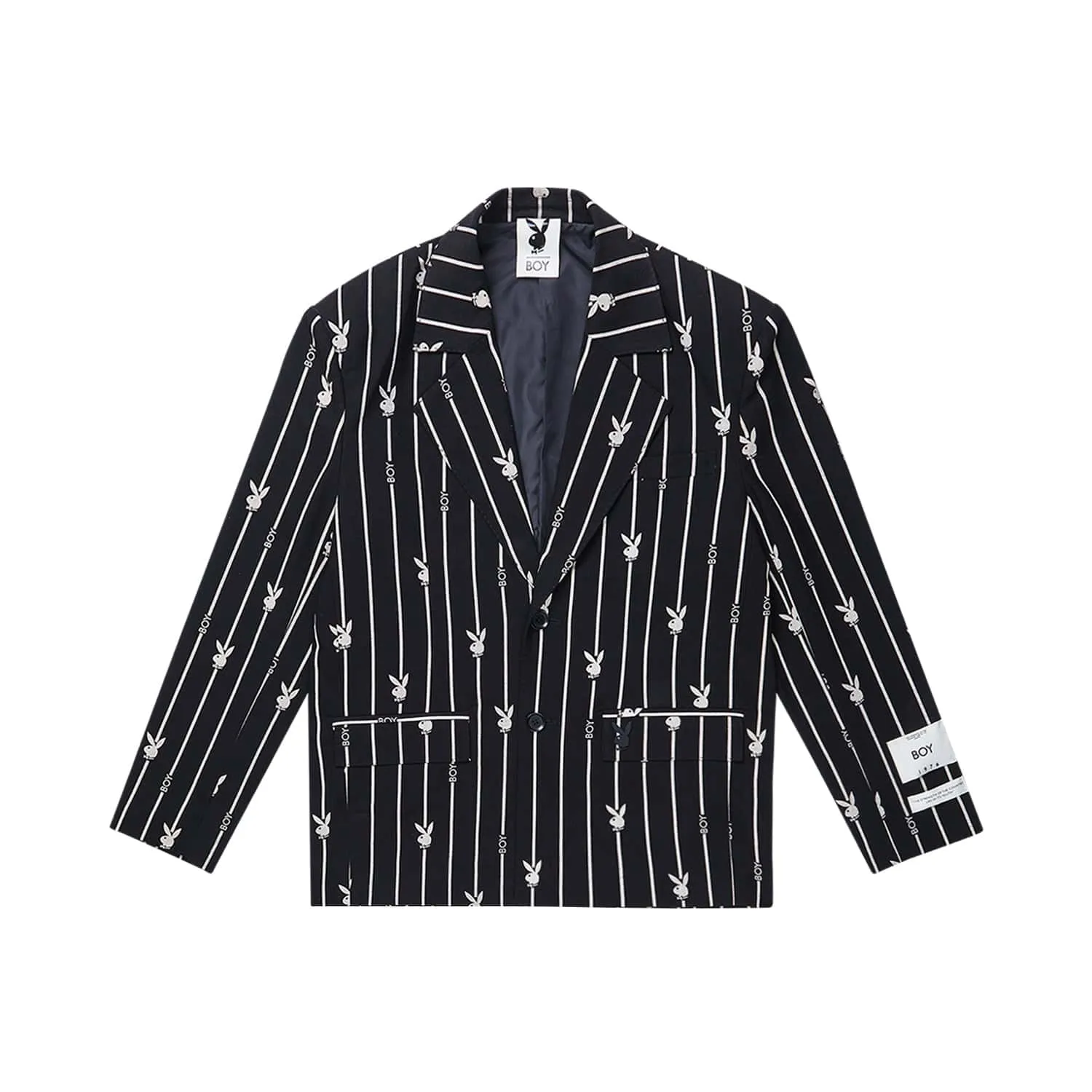 PLAYBOY X BOY BUNNY PINSTRIPE BLAZER - BLACK