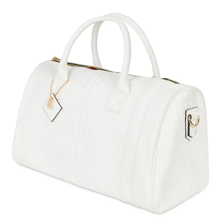 White Apollo 2 Faux Crocodile Skin Duffle Bag