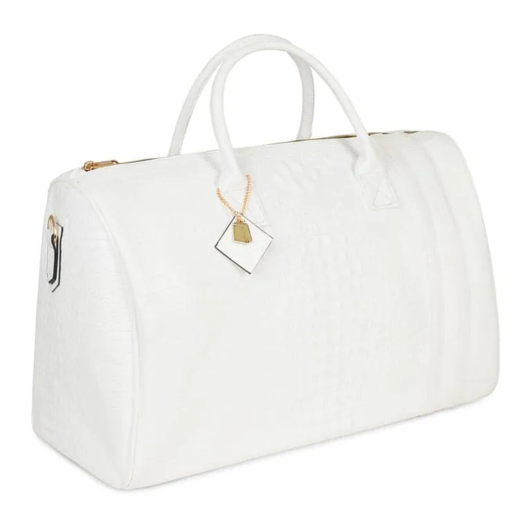 White Apollo 2 Faux Crocodile Skin Duffle Bag