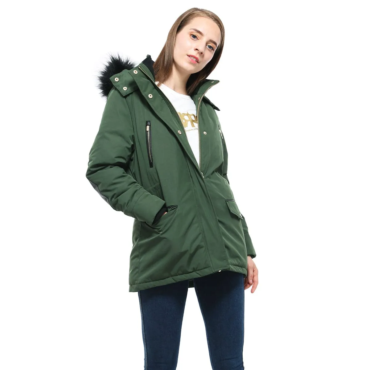 Women's Parka Jacket with Faux Fur Hood